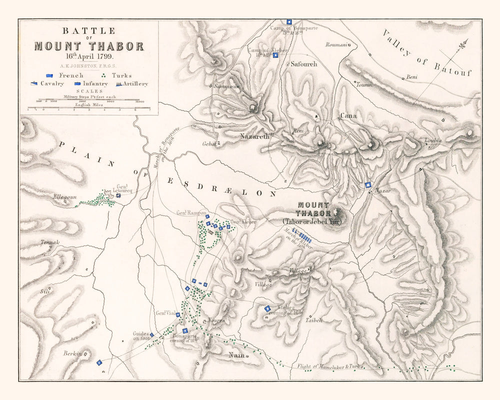 Vintage Map of the Battle of Mount Thabor, 1799 print style example