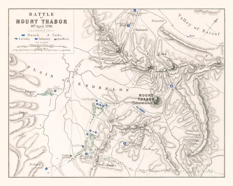 Size comparison using Vintage Map of the Battle of Mount Thabor, 1799