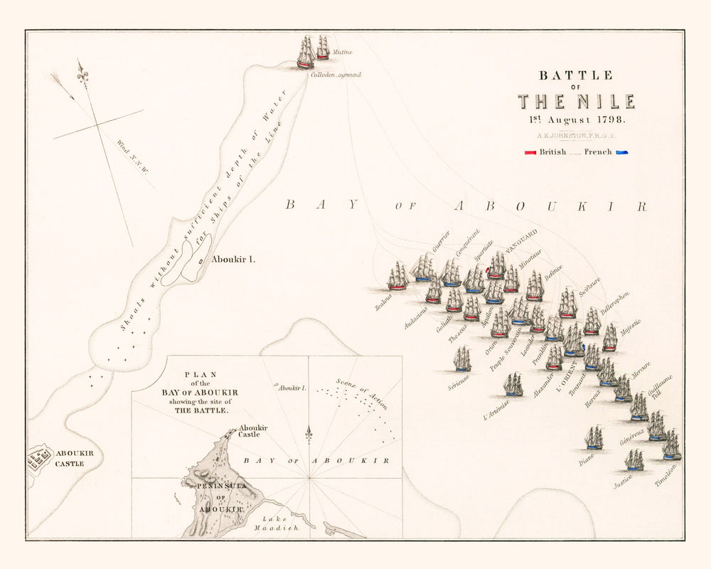 Vintage Map of the Battle of the Nile, 1798 print style example