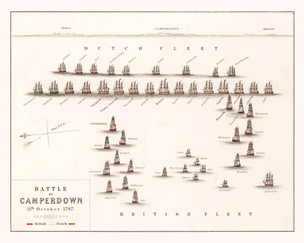 Vintage Map of the Battle of Camperdown, 1797 print style example