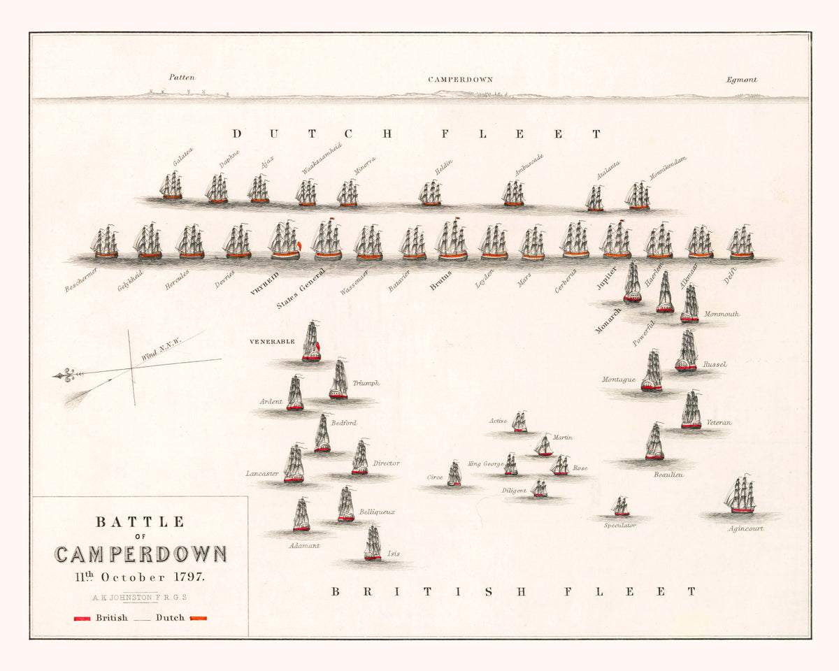 Preview of Vintage Map of the Battle of Camperdown, 1797