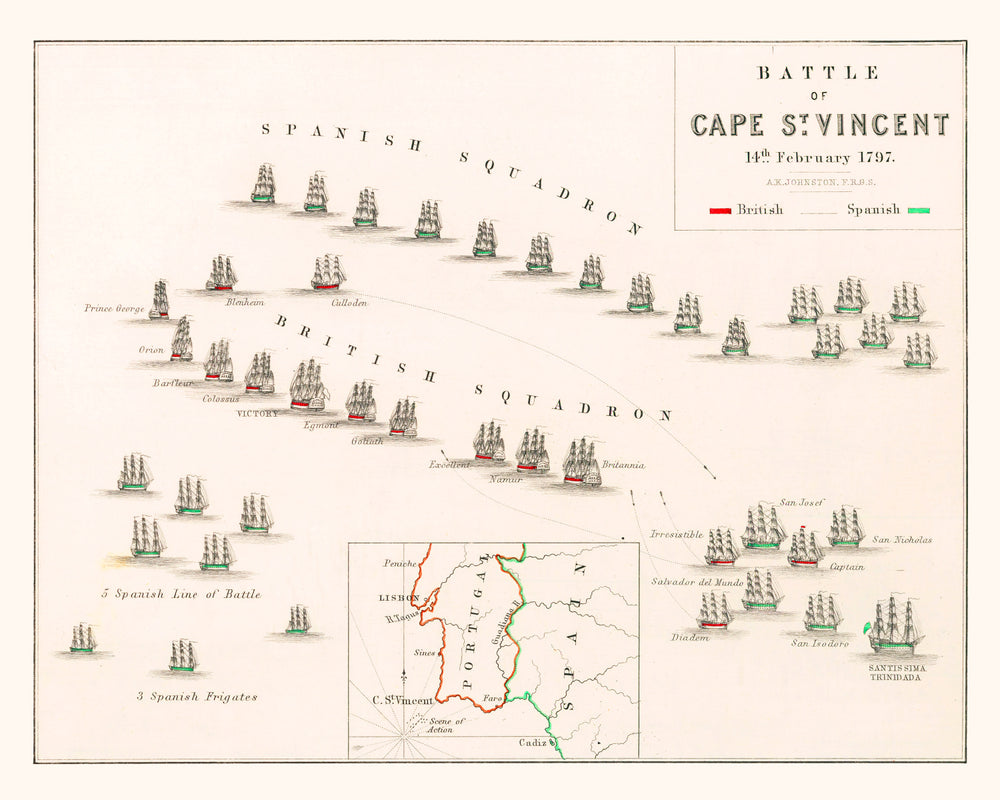 Vintage Map of the Battle of Cape St. Vincent, 1797 print style example