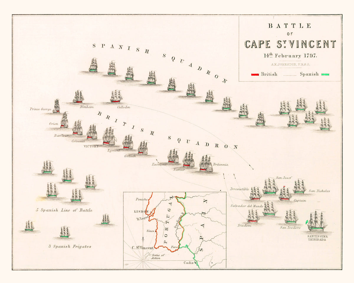 Preview of Vintage Map of the Battle of Cape St. Vincent, 1797