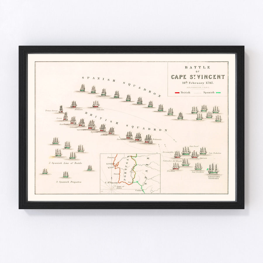 Vintage Map of the Battle of Cape St. Vincent, 1797