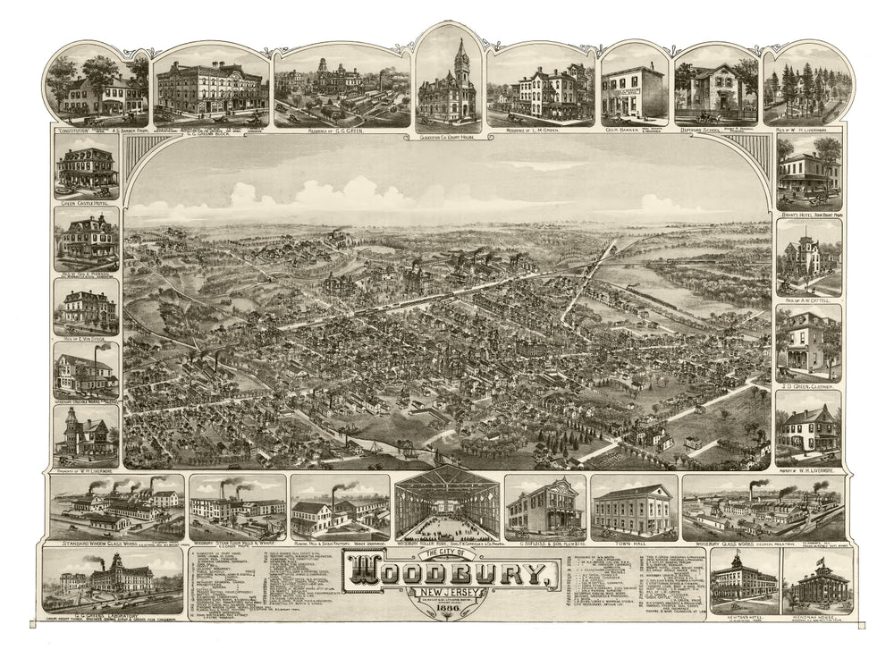 Vintage Map of Woodbury, New Jersey 1886 print style example