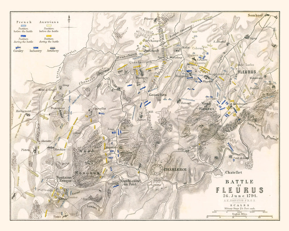 Vintage Map of the Battle of Fleurus, 1794 print style example
