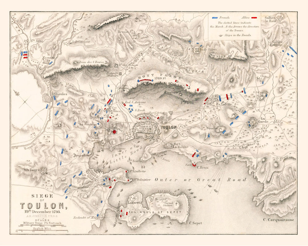 Vintage Map of the Siege of Toulon, 1793 print style example