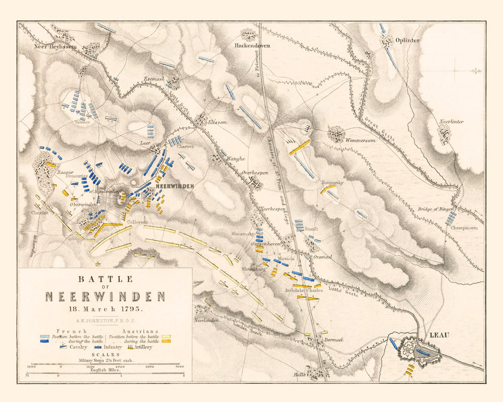 Vintage Map of the Battle of Neerwinden, 1793 print style example