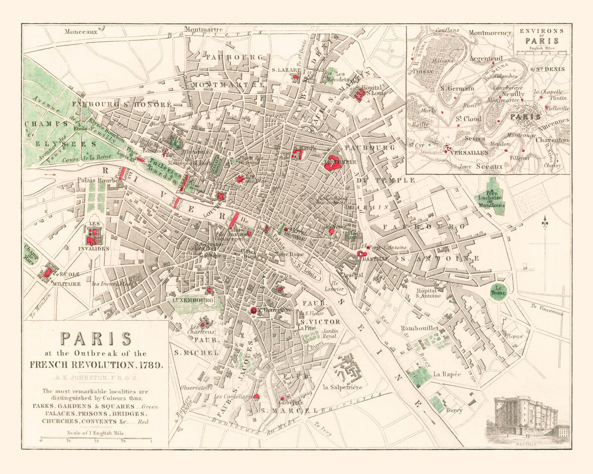 Preview of Vintage Map of the Paris French Revolution, 1789