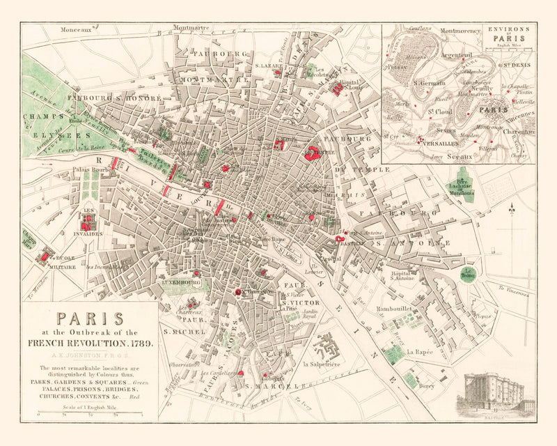 Size comparison using Vintage Map of the Paris French Revolution, 1789