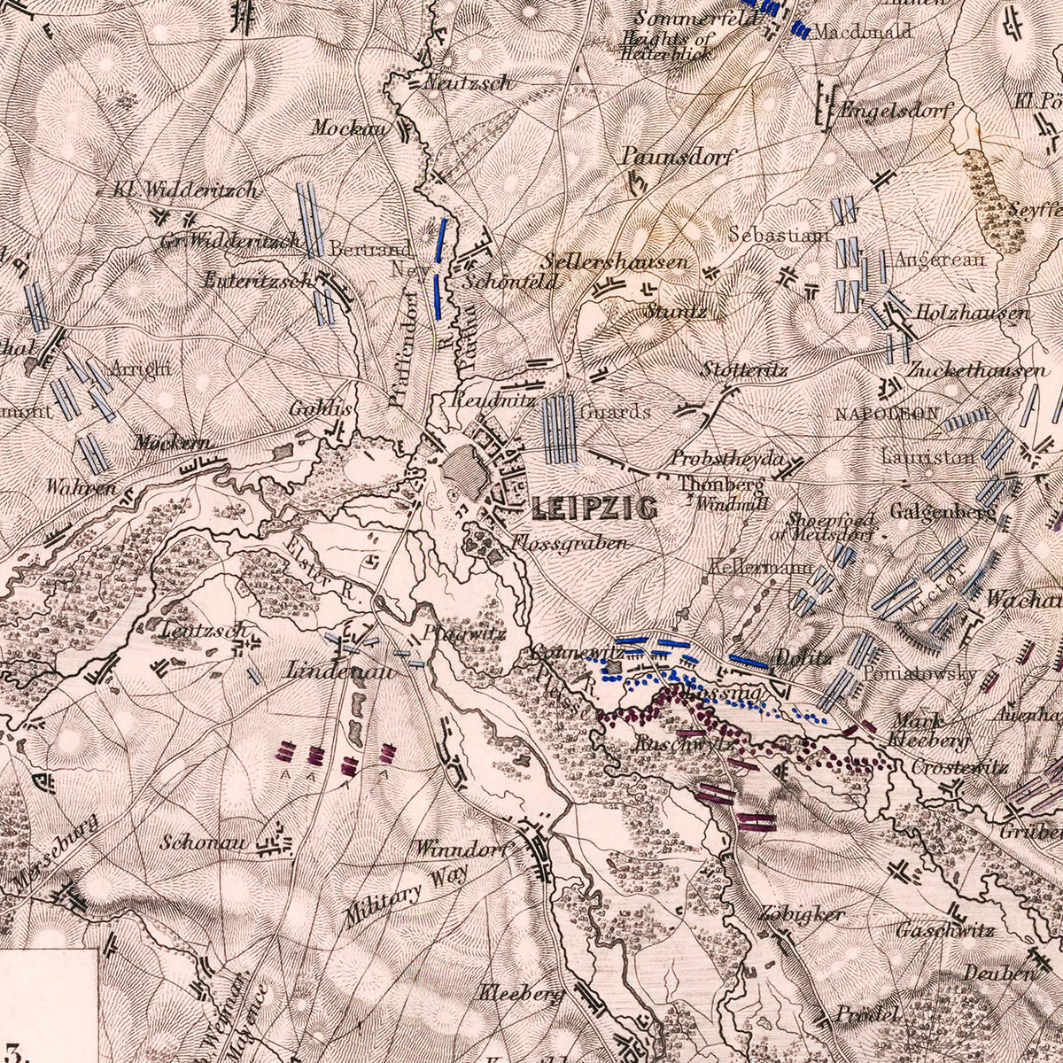 Restored historic details from the 1813 city map of Leipzig