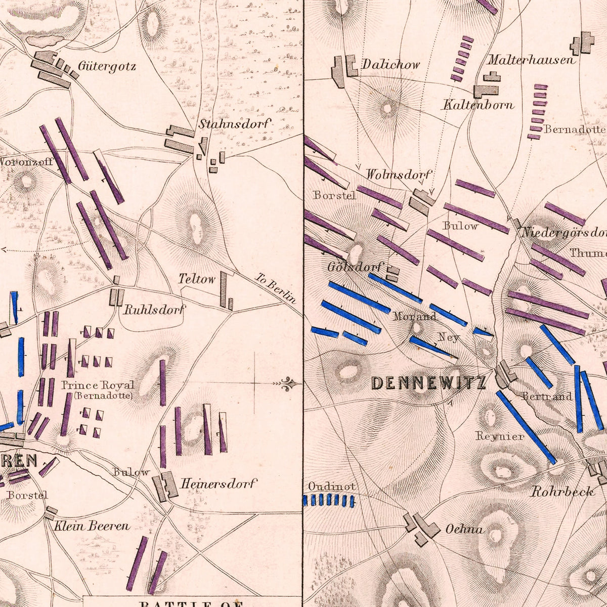 Restored historic details from the 1813 region map of Gross Beeren