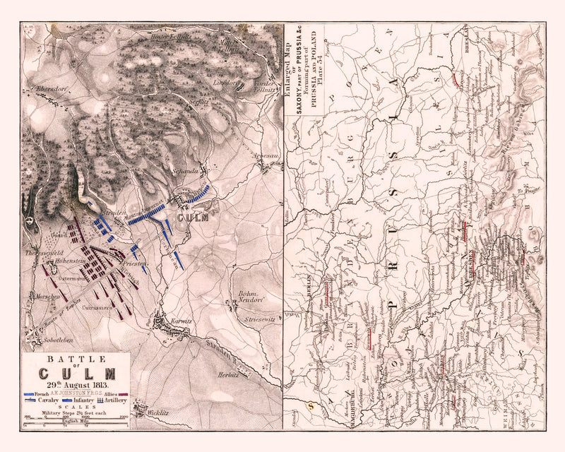 Size comparison using Vintage Map of the Battle of Culm, 1813