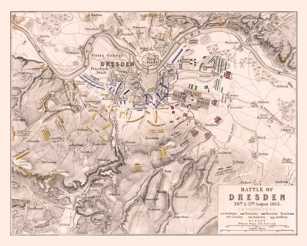 Vintage Map of the Battle of Dresden, 1813 print style example
