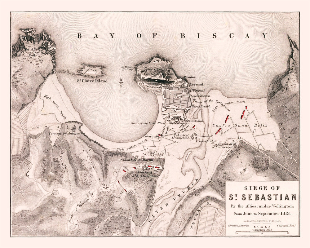 Vintage Map of the Siege of St. Sebastian, 1813 print style example