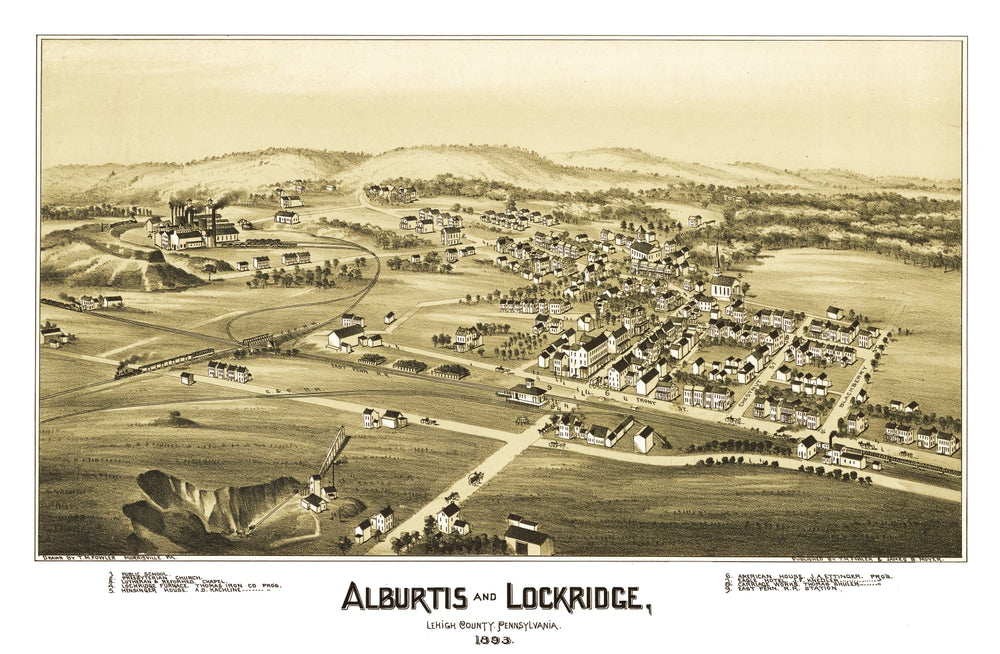 Vintage Map of Alburtis, Pennsylvania 1893 print style example