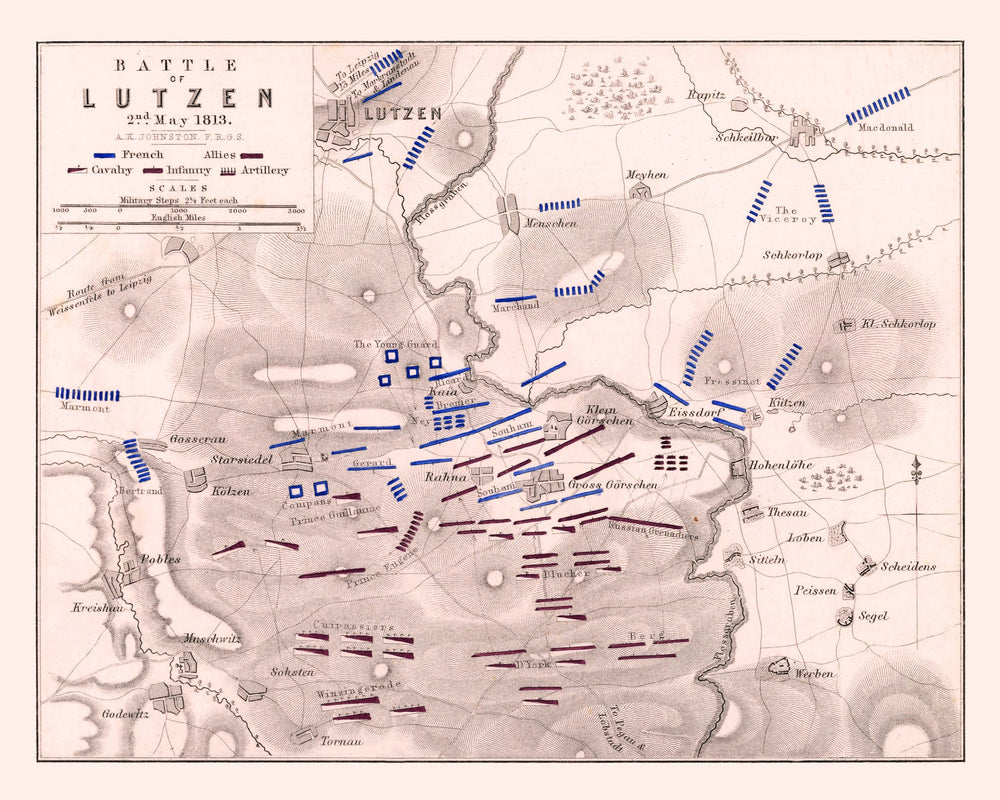 Vintage Map of the Battle of Lutzen, 1813 print style example