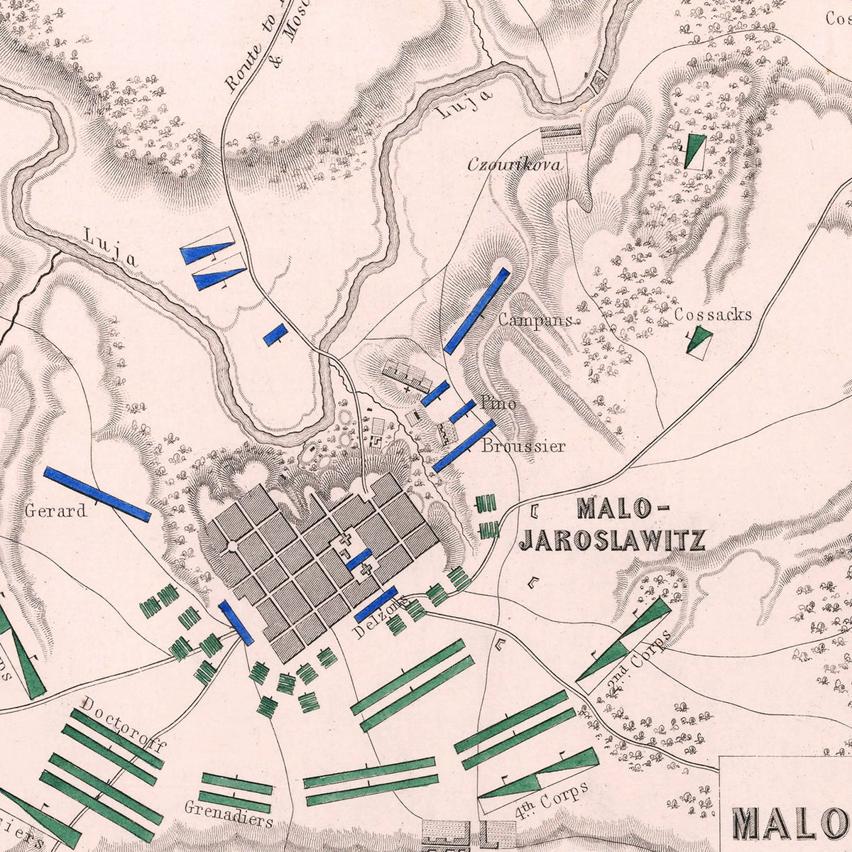 Restored historic details from the 1812 city map of Maloyaroslavets