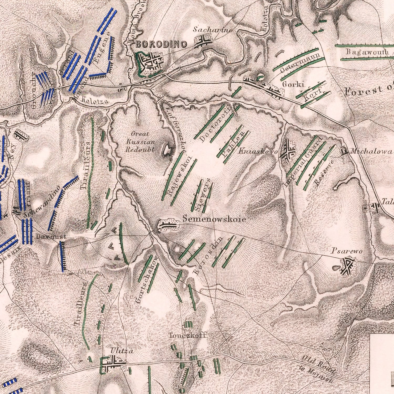 Restored historic details from the 1812 city map of Borodino