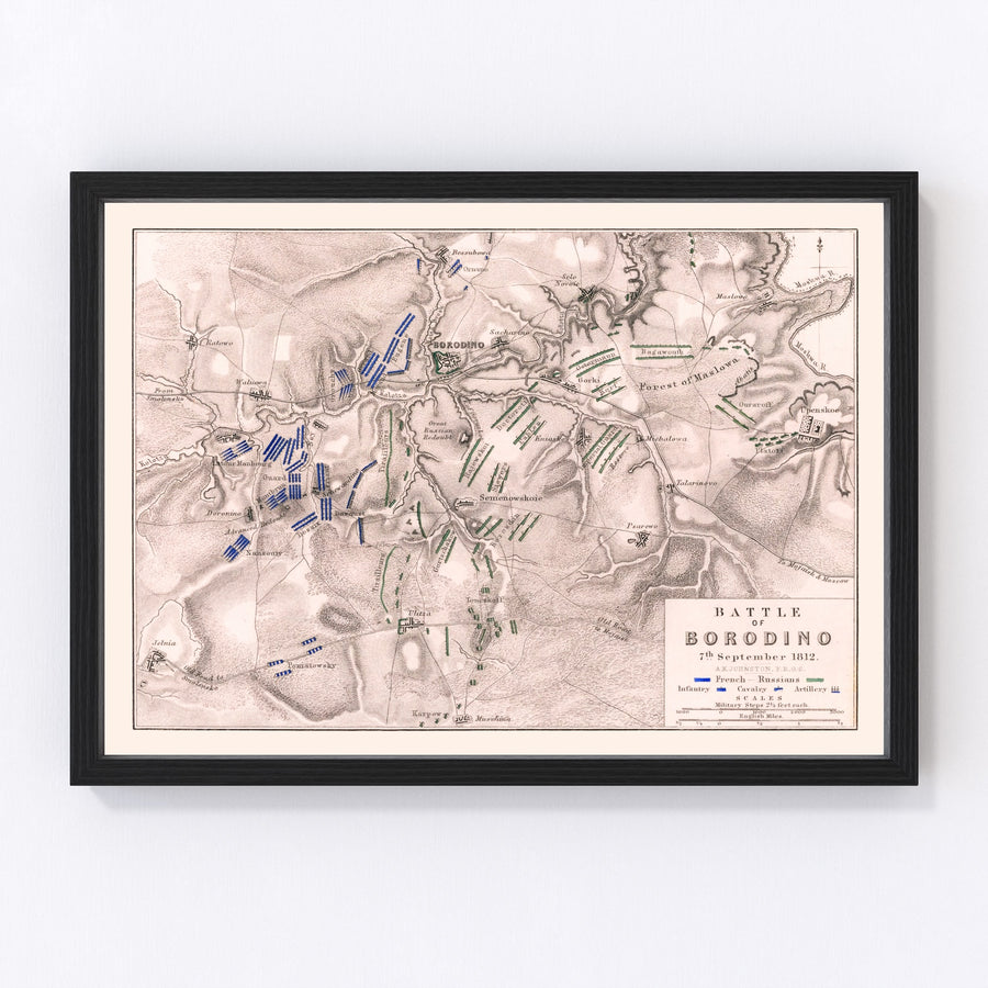 Vintage Map of the Battle of Borodino, 1812