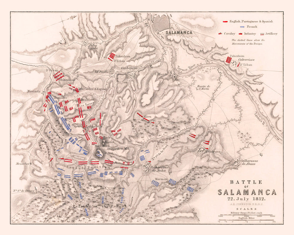 Vintage Map of the Battle of Salamanca, 1812 print style example