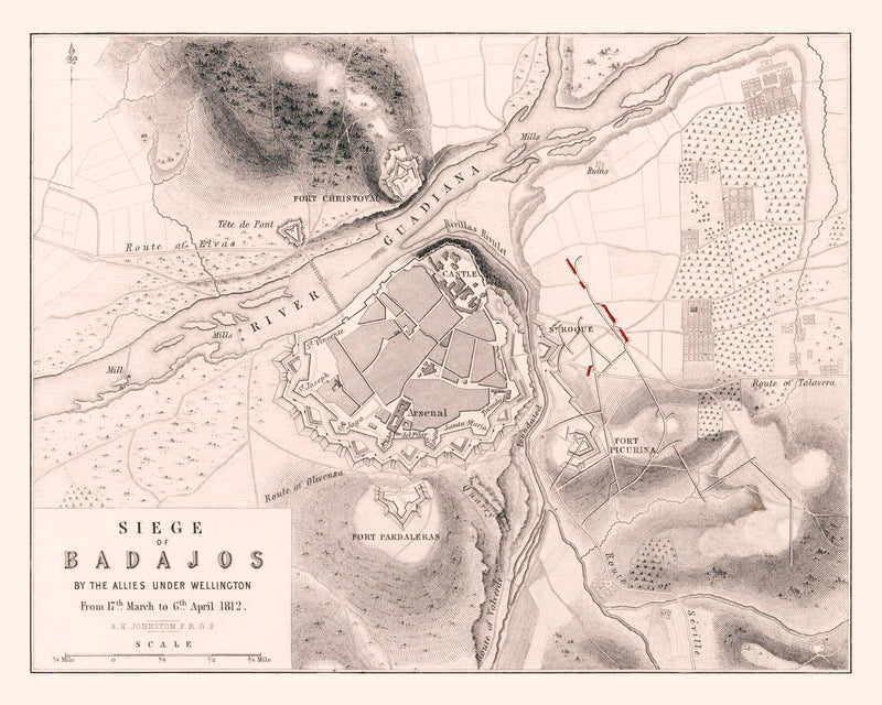 Size comparison using Vintage Map of the Siege of Badajos, 1812