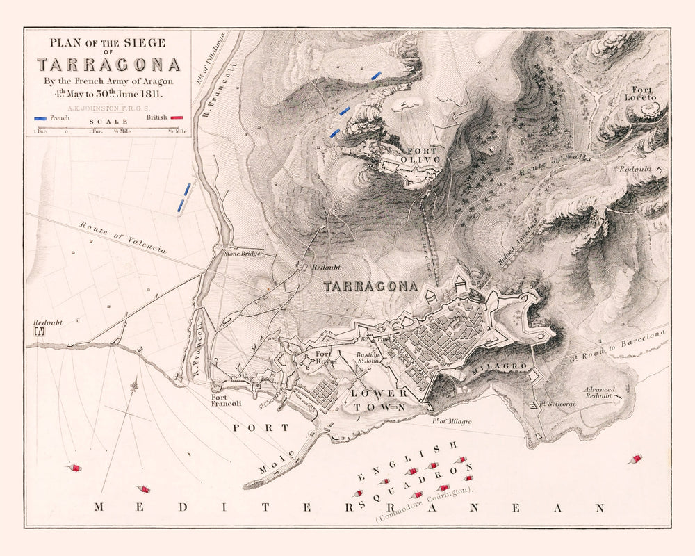 Vintage Map of the Siege of Tarragona, 1811 print style example