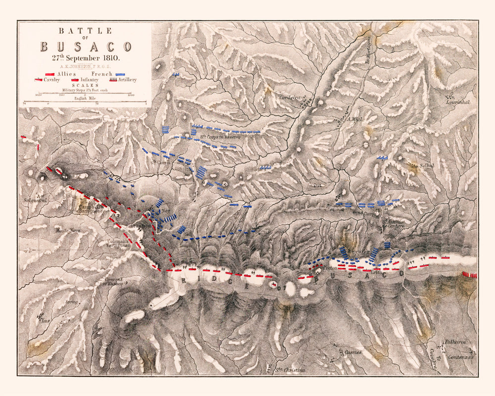 Vintage Map of the Battle of Busaco, 1810 print style example