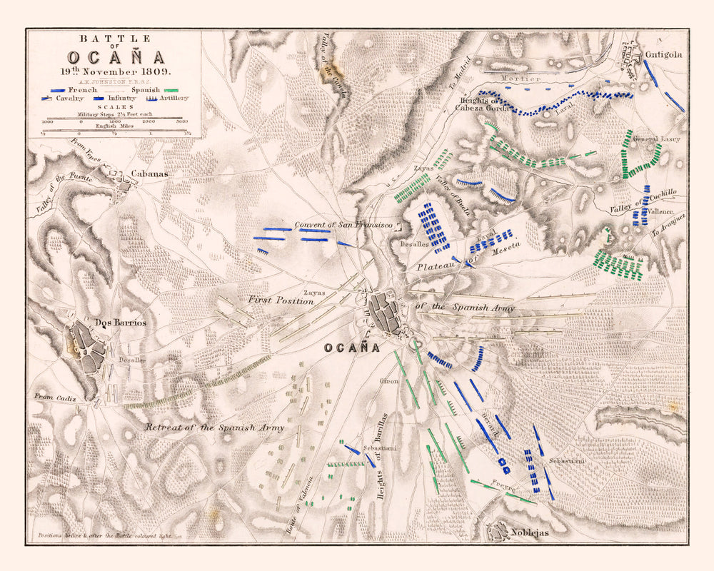 Vintage Map of the Battle of Ocana, 1809 print style example