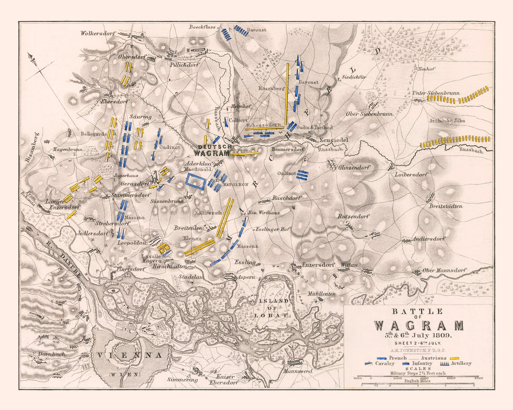Vintage Map of the Battle of Wagram, 1809 print style example