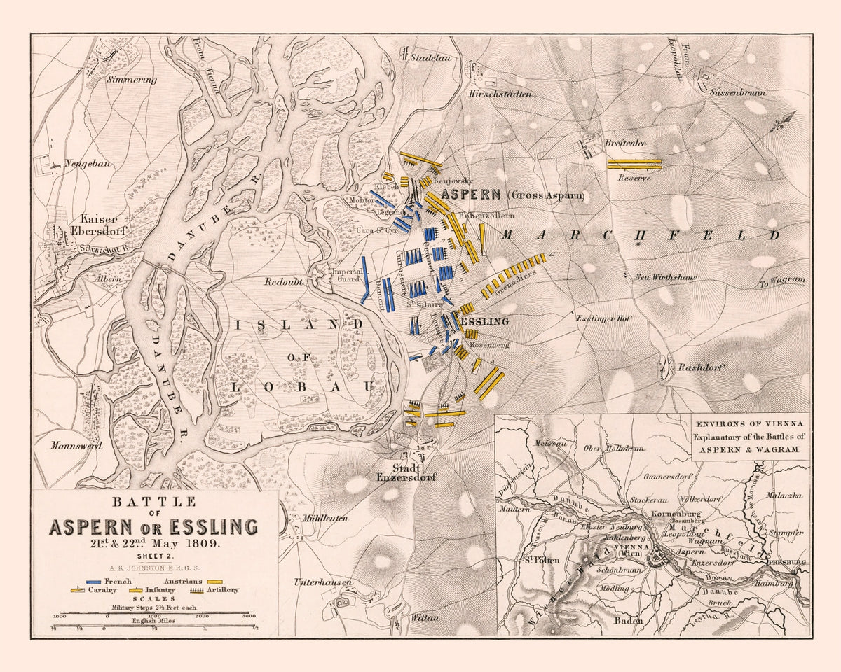 Preview of Vintage Map of the Battle of Aspern, 1809