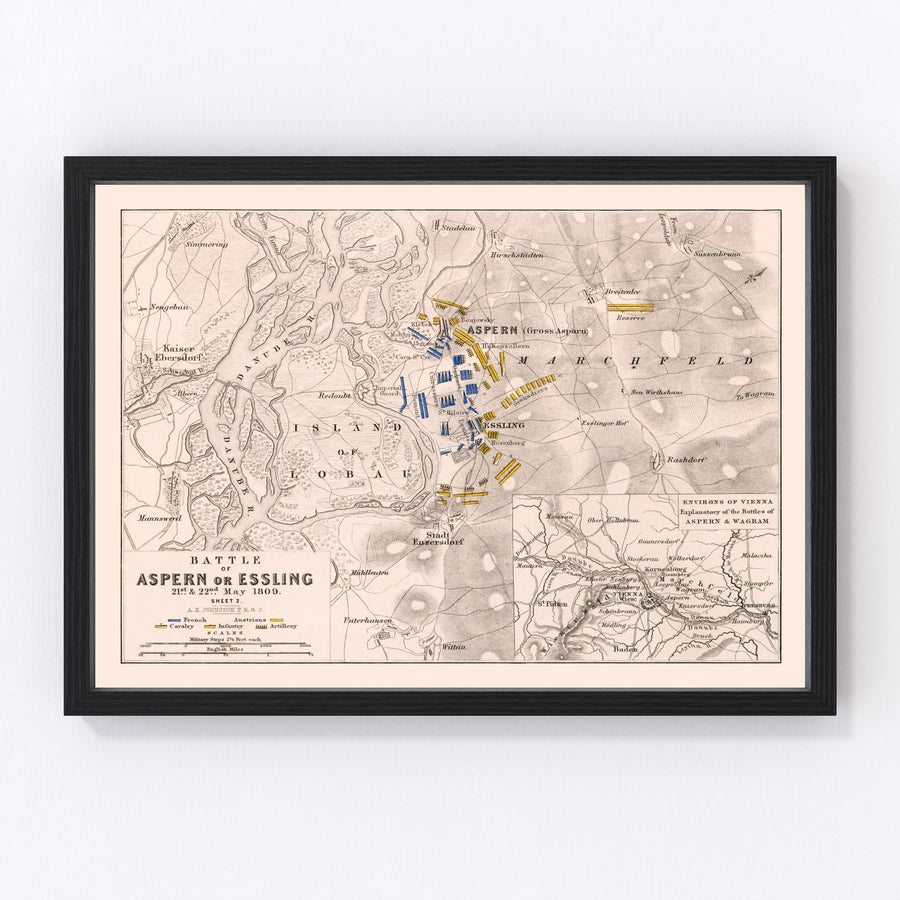 Vintage Map of the Battle of Aspern, 1809
