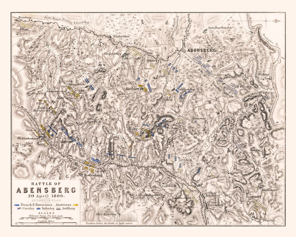 Vintage Map of the Battle of Abensberg, 1809 print style example