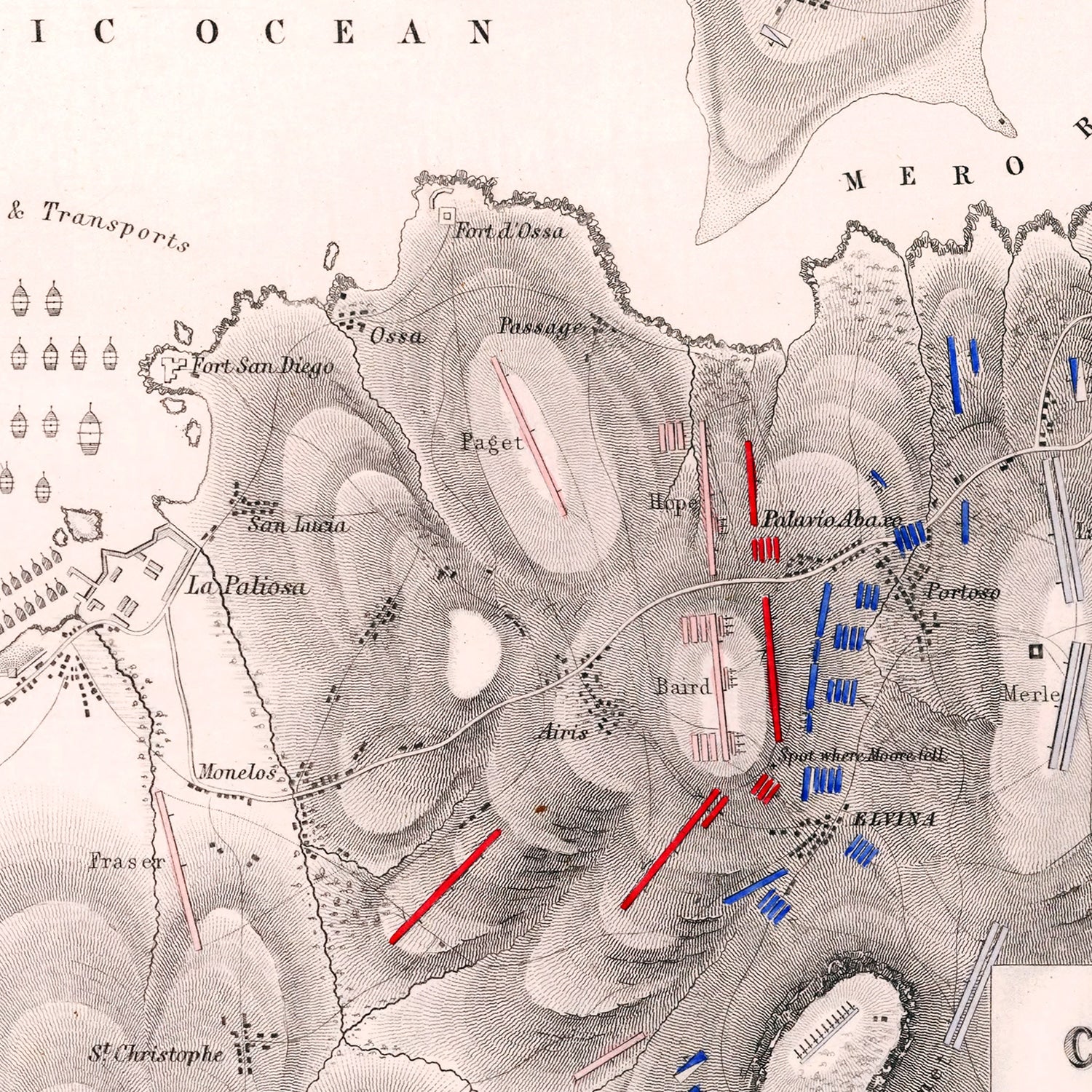Restored historic details from the 1809 city map of Corunna