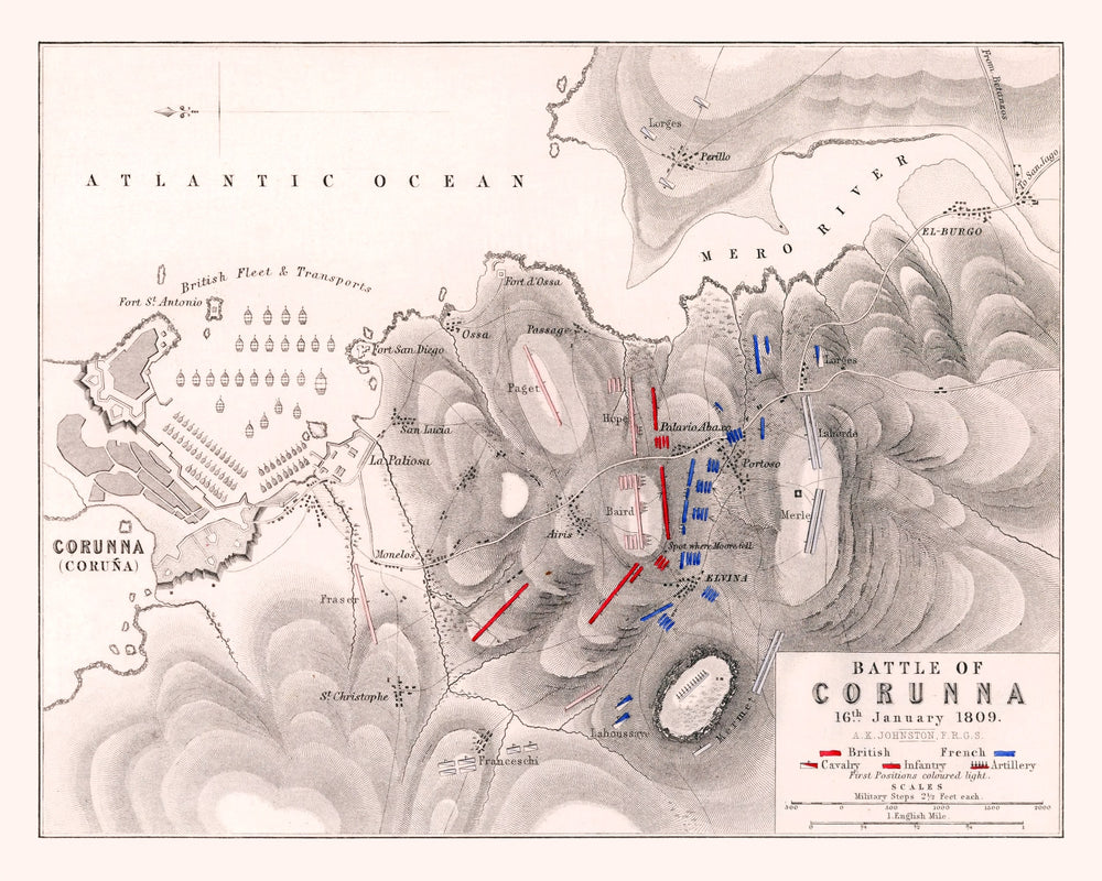 Vintage Map of the Battle of Corunna, 1809 print style example