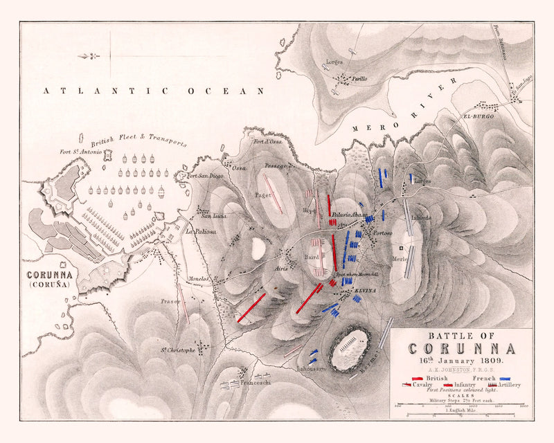 Size comparison using Vintage Map of the Battle of Corunna, 1809