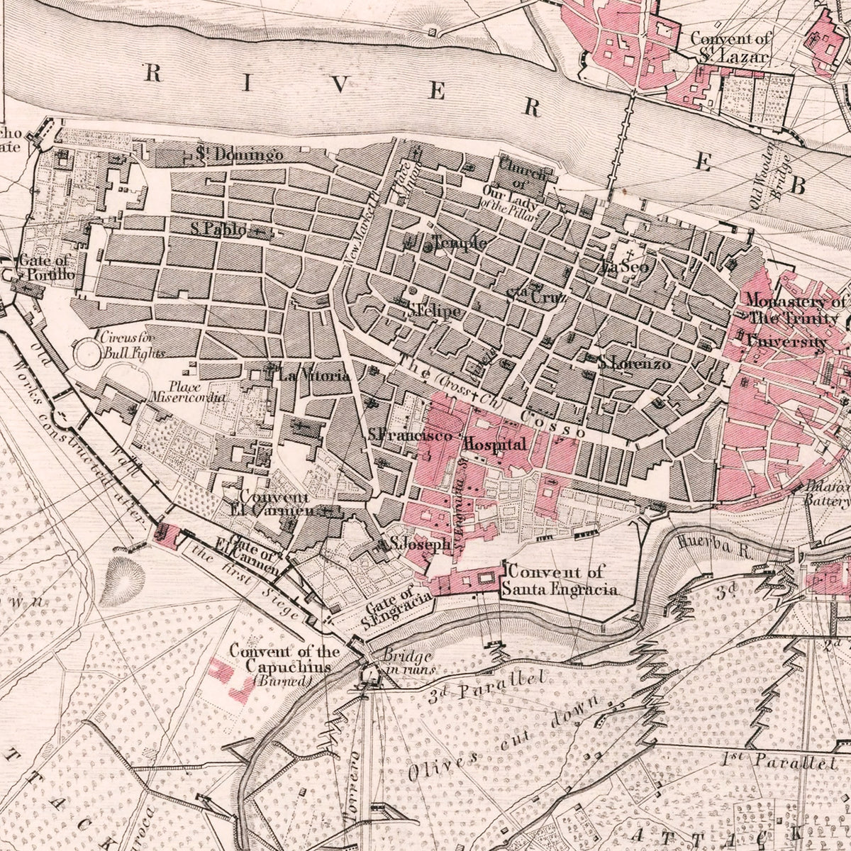 Restored historic details from the 1809 city map of Saragossa