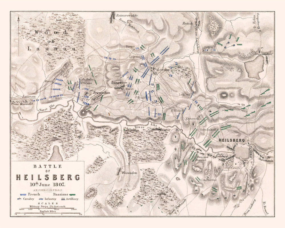 Vintage Map of the Battle of Heilsberg, 1807 print style example