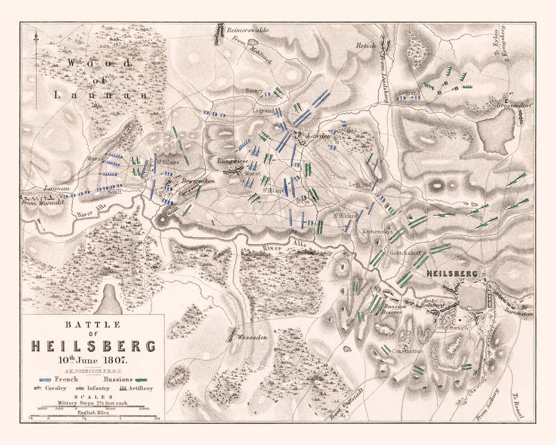 Size comparison using Vintage Map of the Battle of Heilsberg, 1807