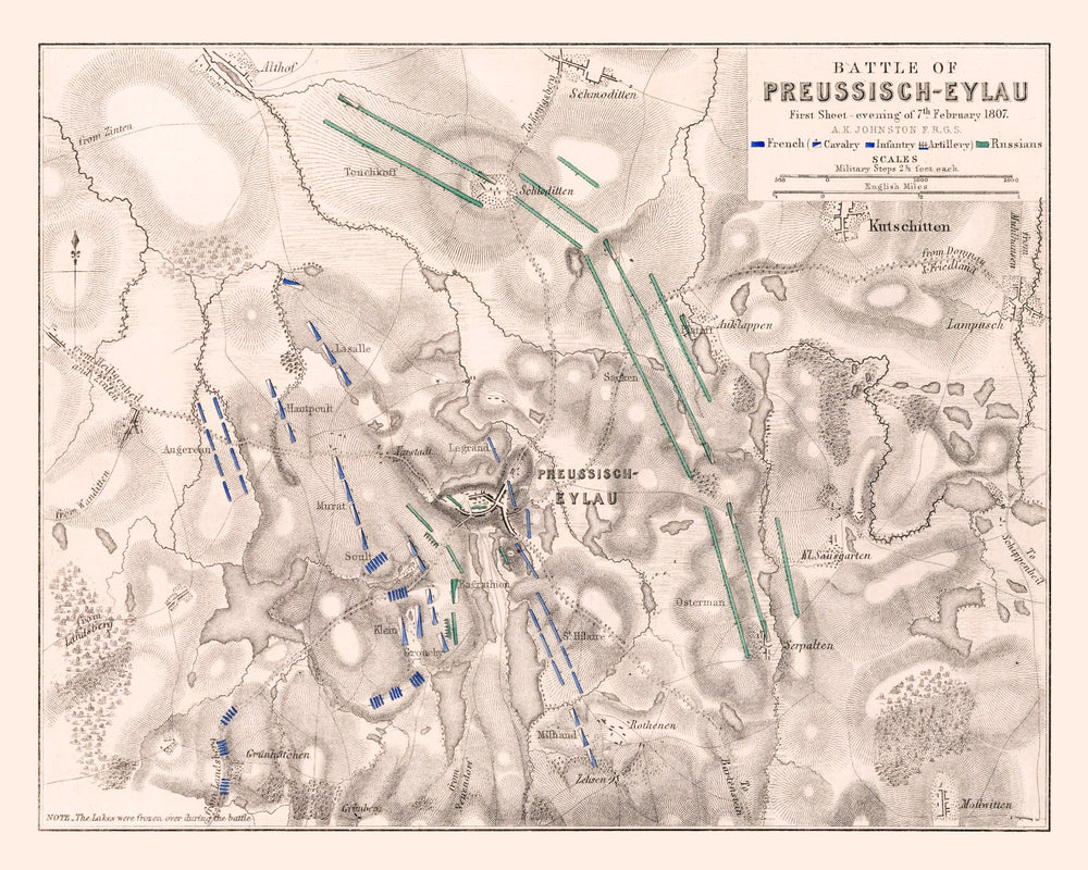 Vintage Map of the Battle of Preussisch-Eylau, 1807 print style example