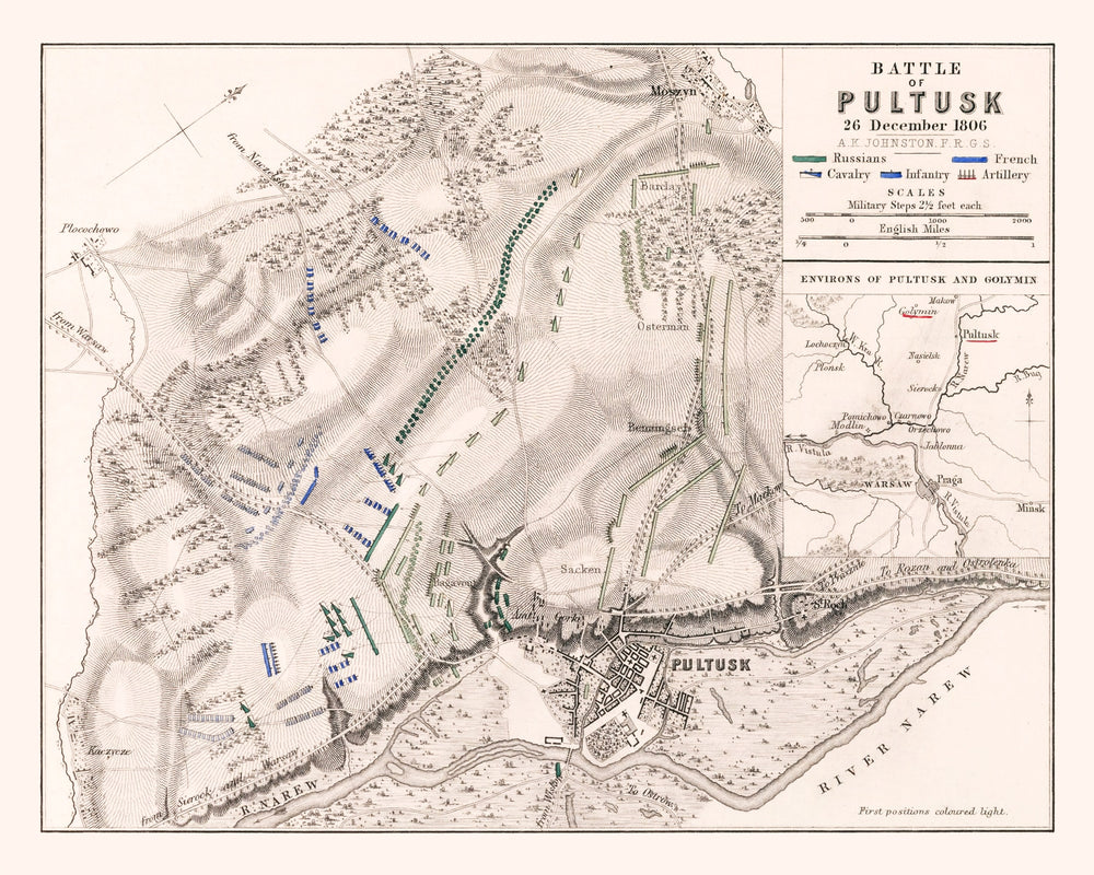 Vintage Map of the Battle of Pultusk, 1806 print style example