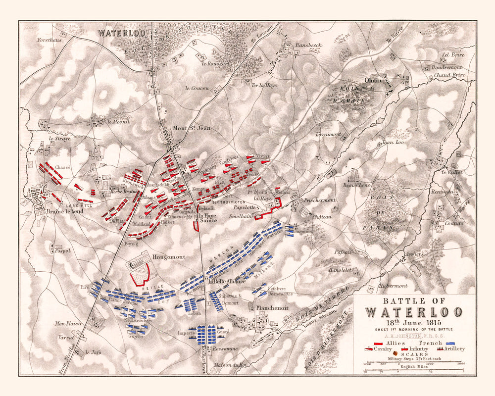 Vintage Map of the Battle of Waterloo, 1815 print style example