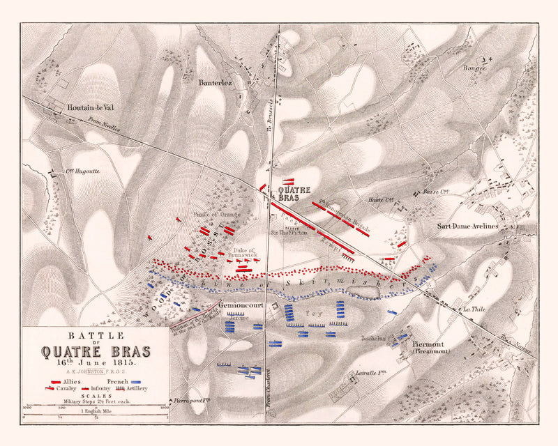 Size comparison using Vintage Map of the Battle of Quatre Bras, 1815