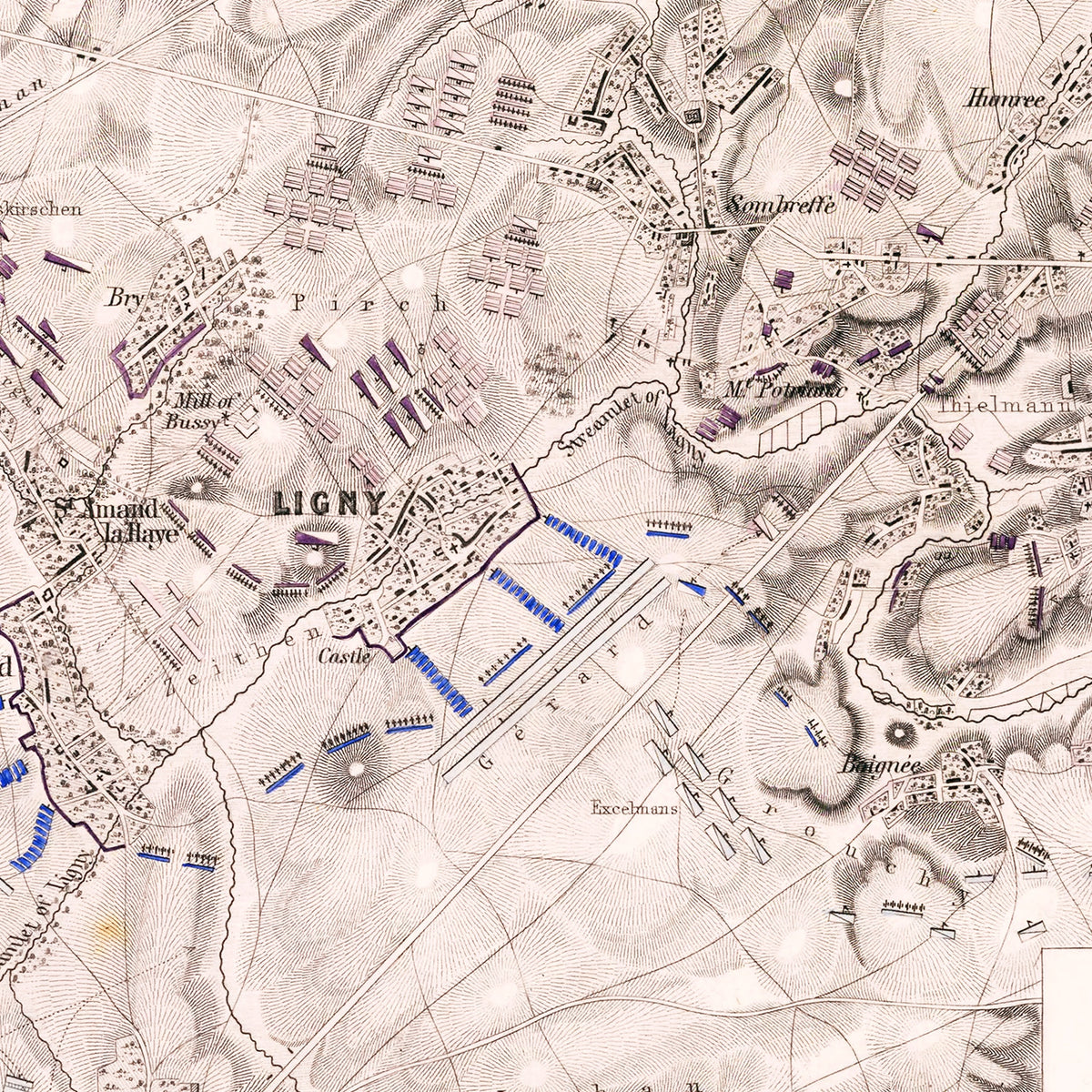 Restored historic details from the 1815 city map of Ligny
