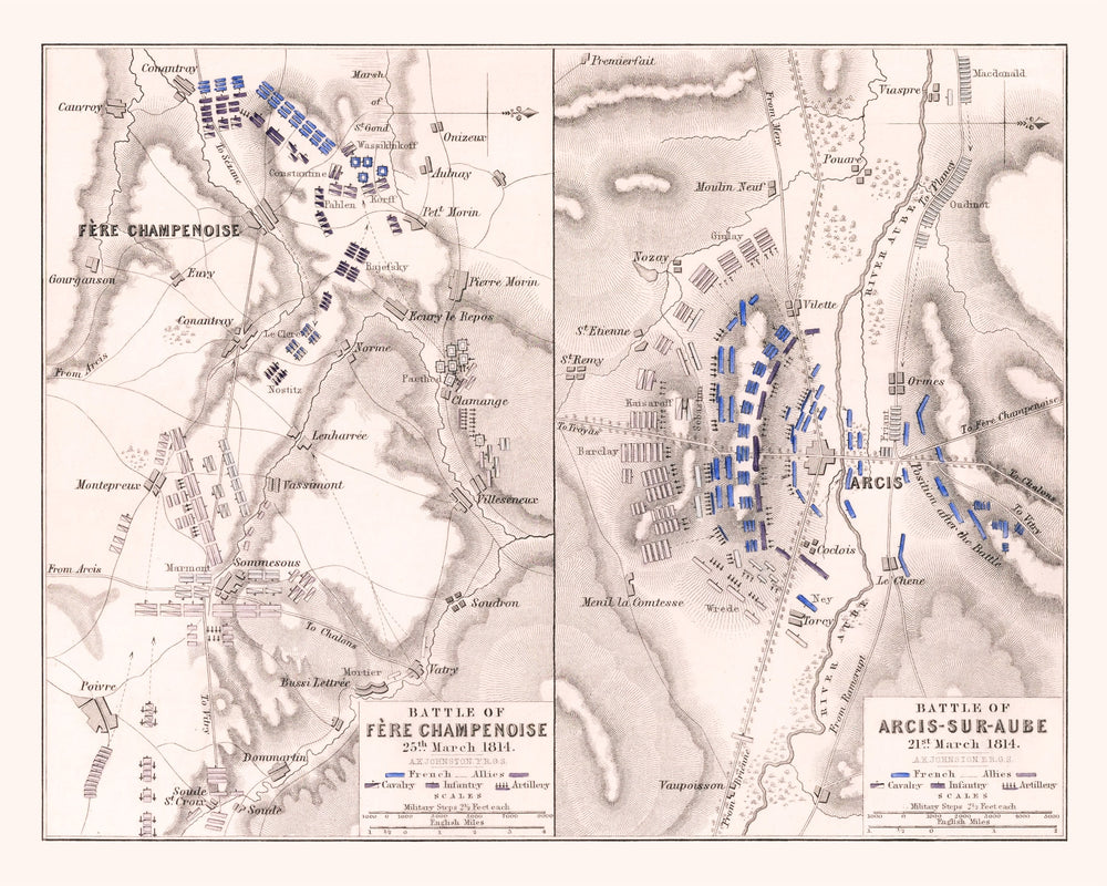 Vintage Map of the Battle of Fere-Champenoise, 1814 print style example