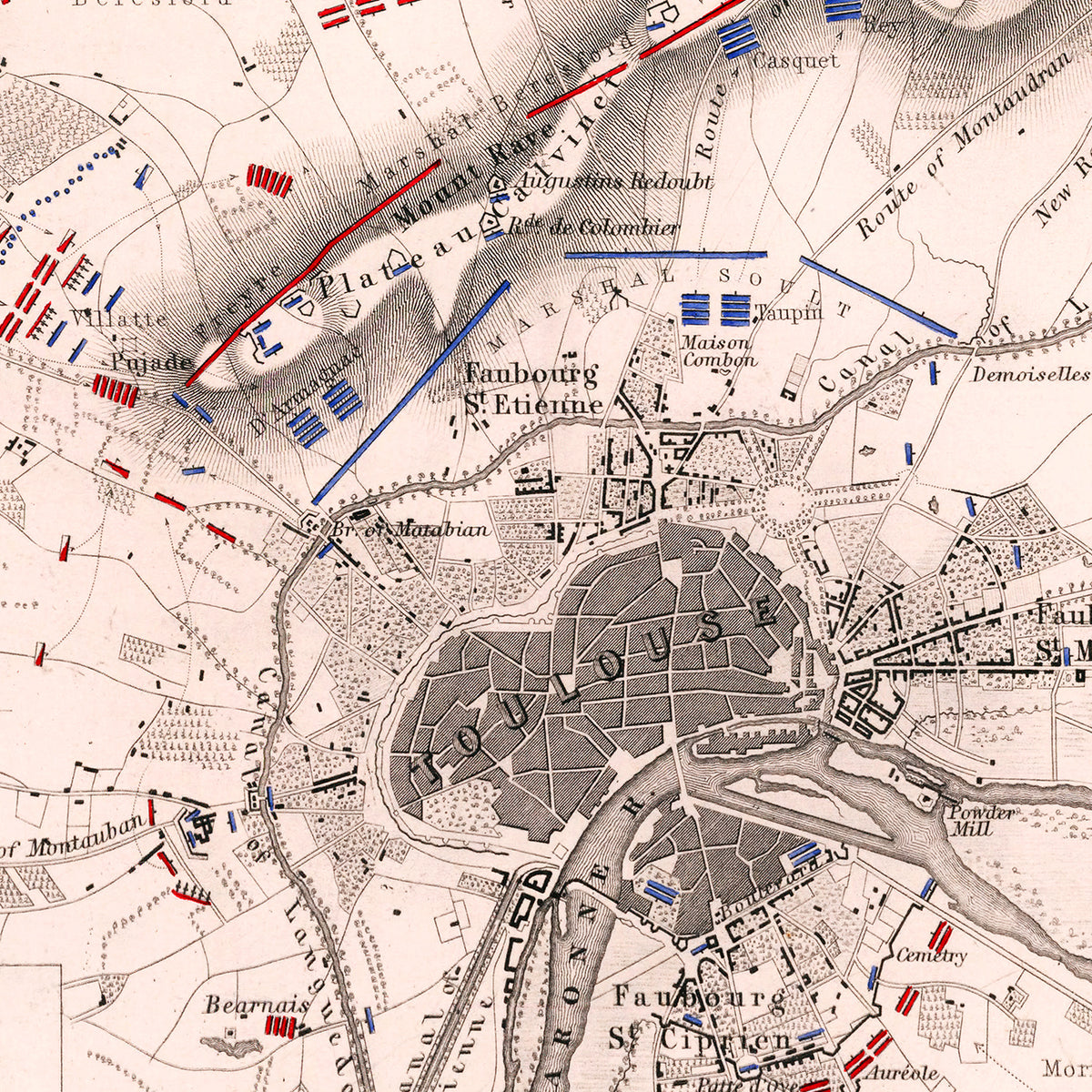 Restored historic details from the 1814 city map of Toulouse