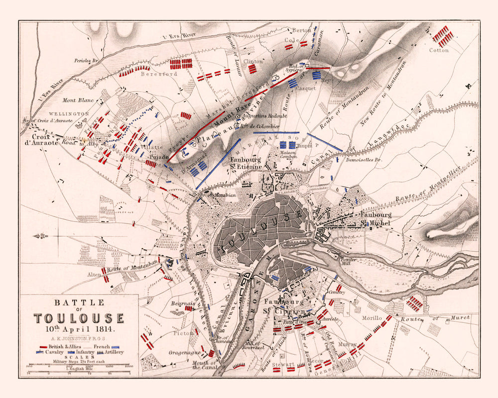 Vintage Map of the Battle of Toulouse, 1814 print style example