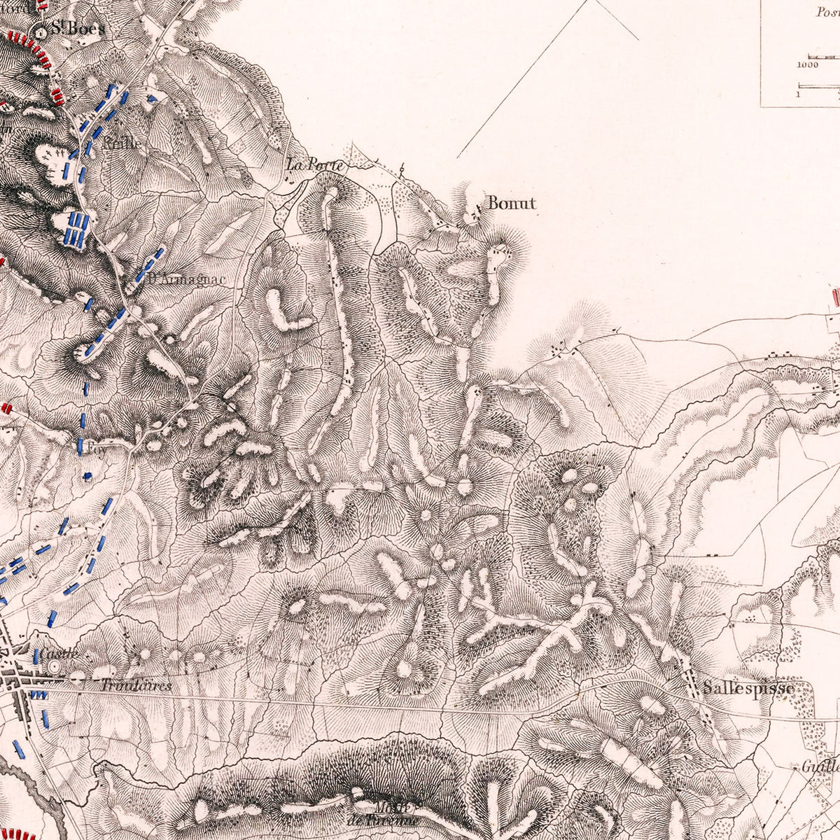 Restored historic details from the 1814 region map of Orthez