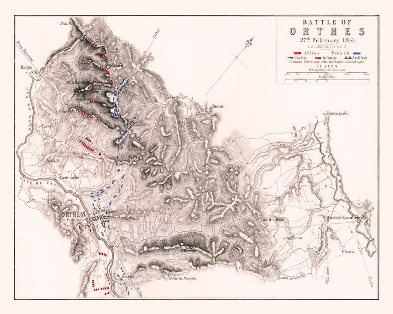 Size comparison using Vintage Map of the Battle of Orthes, 1814
