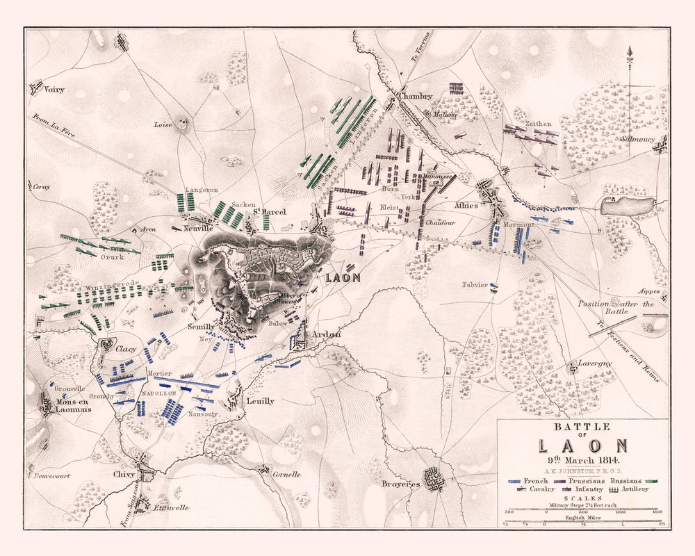 Vintage Map of the Battle of Laon, 1814 print style example